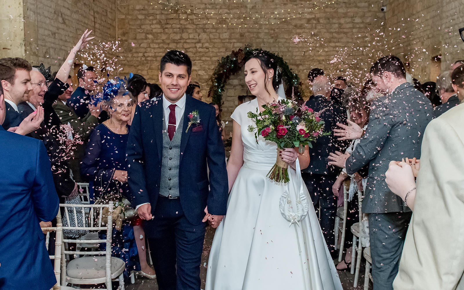 Capture Every Moment wedding photography duo from Cirencester reportage traditional photographers Lapstone Barn Chipping Campden Cotswolds venue Bride Groom walk down the aisle