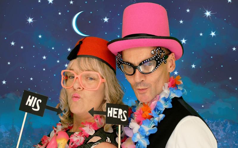 Two Bonnys Whitewed Directory approved wedding party photo booth closed unlimited visits props customisable photo templates backdrops instant print traditional slip photos Swindon Wiltshire his hers mr mrs glasses hats