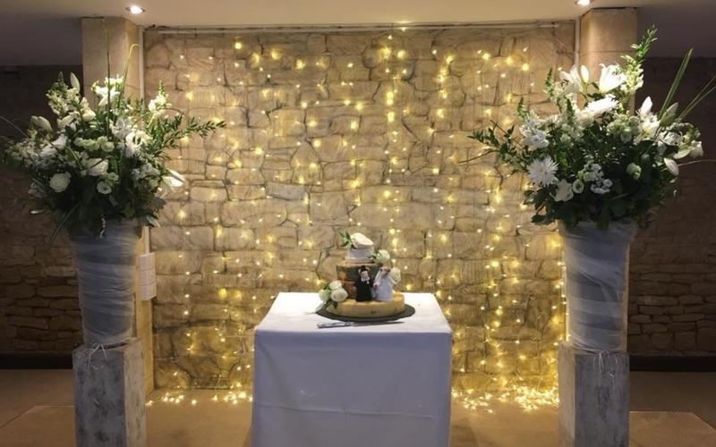 LED String Hire Whitewed approved wedding event sparkle festoon curtain fairy light hire based in Wiltshire deliver nationwide Great Tythe Barn Tetbury