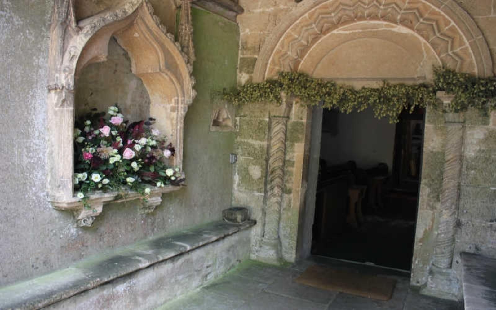 Corky and Prince Real Wedding Florist Gloucestershire Old Cotswold Mill House near Cirencester Church ceremony