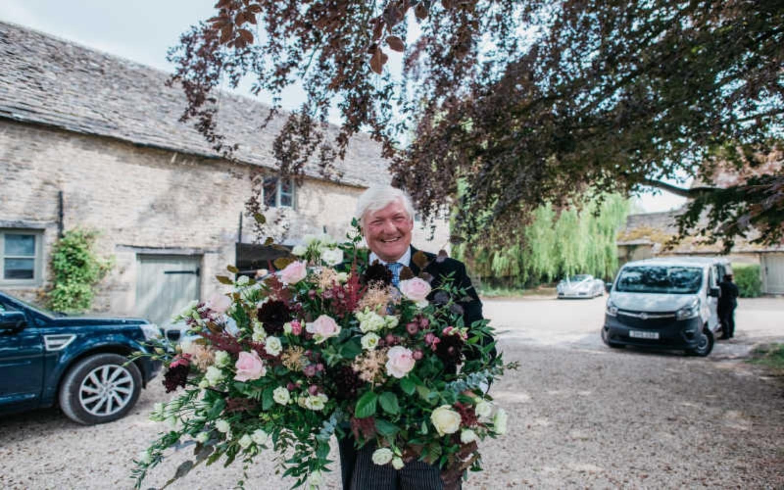 Corky and Prince Real Wedding Florist Gloucestershire Old Cotswold Mill House near Cirencester large bouquet