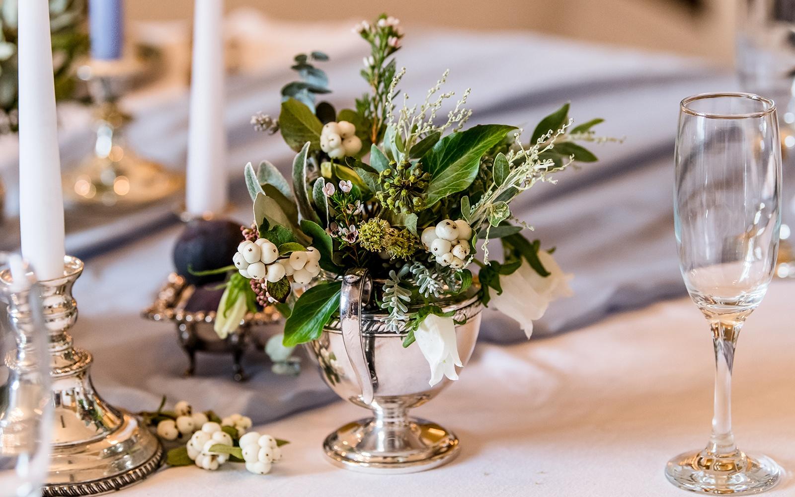 Cotswold winter wedding silverwear table decor 