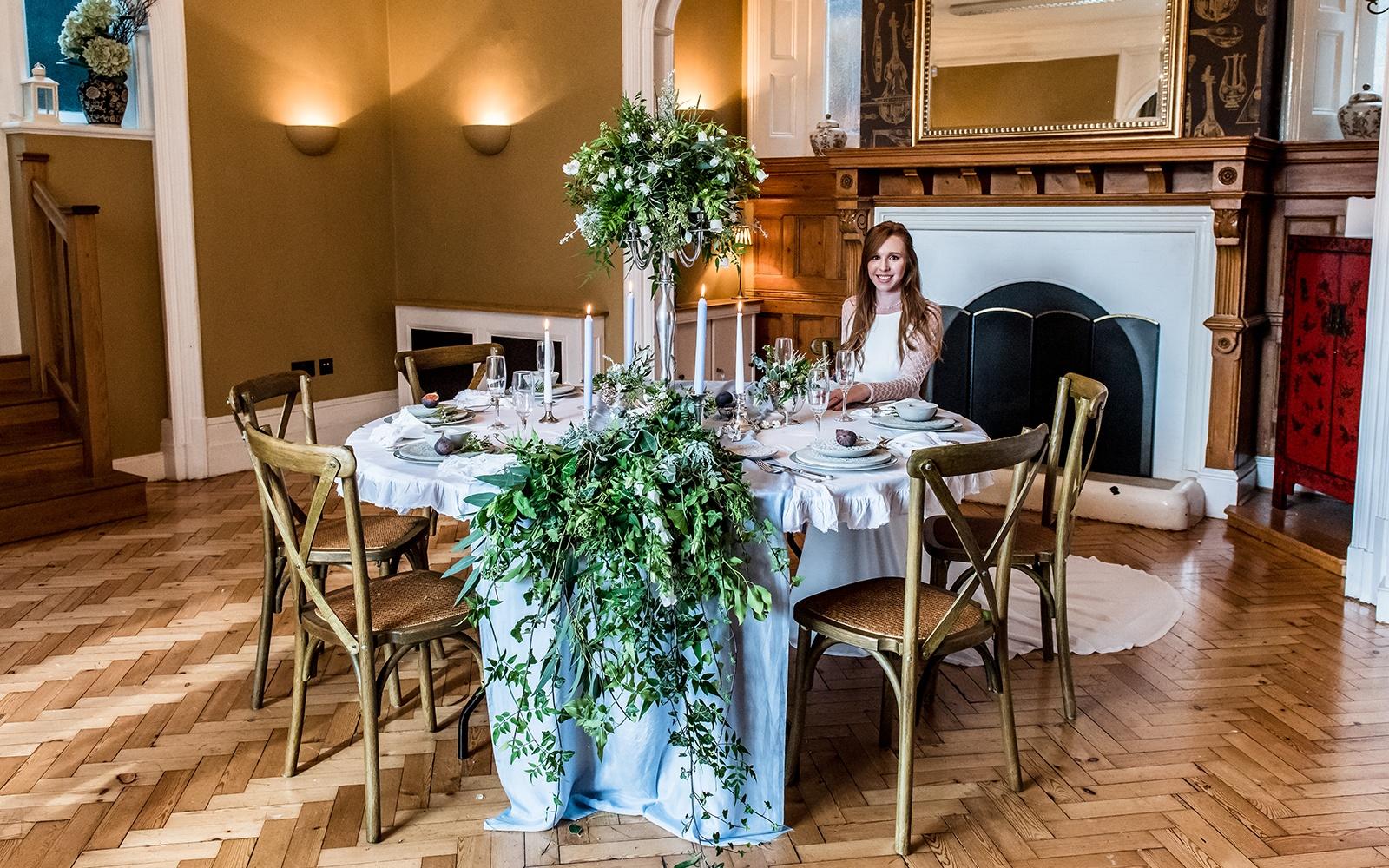 winter wedding foliage table display