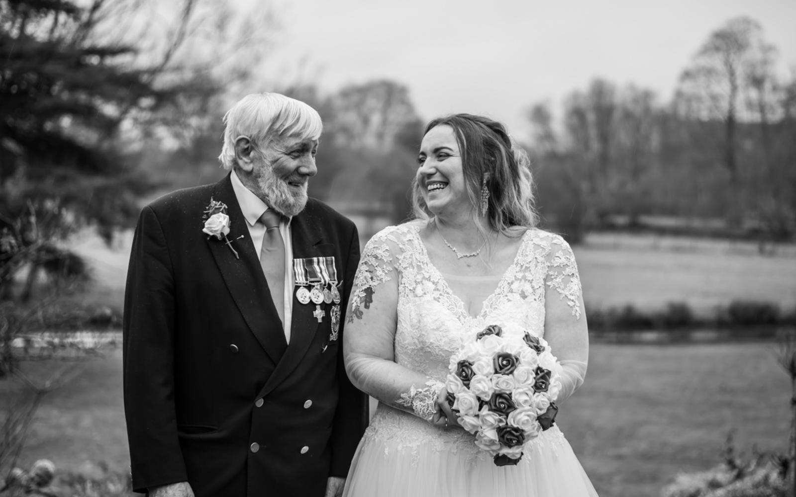 Real Wedding Whitewed Directory approved photographer Strike A Pose Photography Grasmere House Hotel Salisbury Grandad walking Bride down aisle
