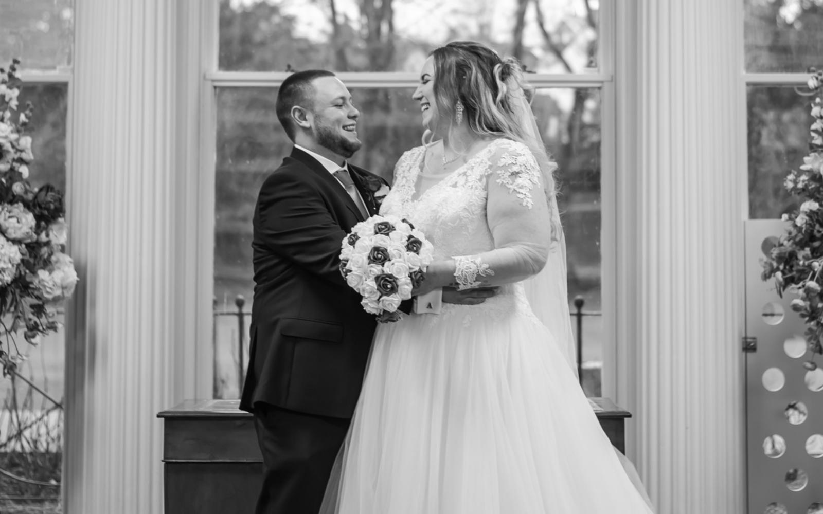 Real Wedding Whitewed Directory approved photographer Strike A Pose Photography Grasmere House Hotel Salisbury couple portrait black white