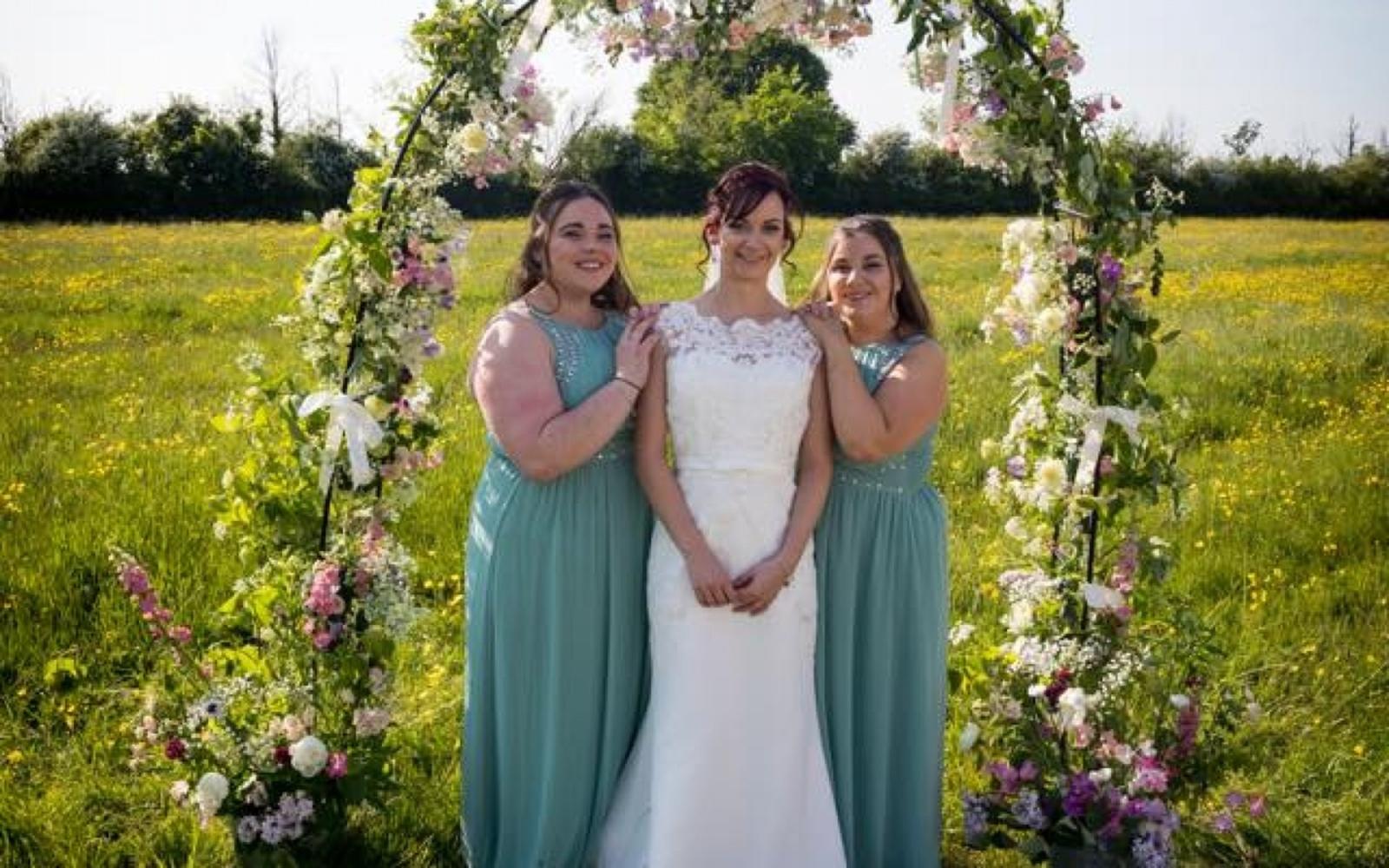 Real Wedding Georgia Powell Hair Makeup Artist Wedding Whitewed Directory Approved Bride Prince Hill House Worton Devizes Wiltshire Floral arch Bride Bridesmaids