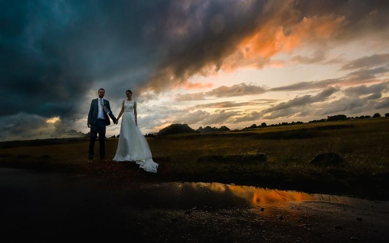 Old Lodge Whitewed Directory approved indoor outdoor wedding ceremony reception venue Cotswolds Minchinhampton Common Stroud Valley sunset bride groom portrait