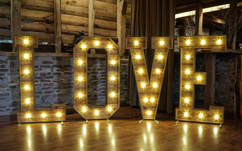 Venues Covered Whitewed approved venue stylist decorative hire decoration wedding event Swindon Wiltshire Wellington Barn LOVE letters