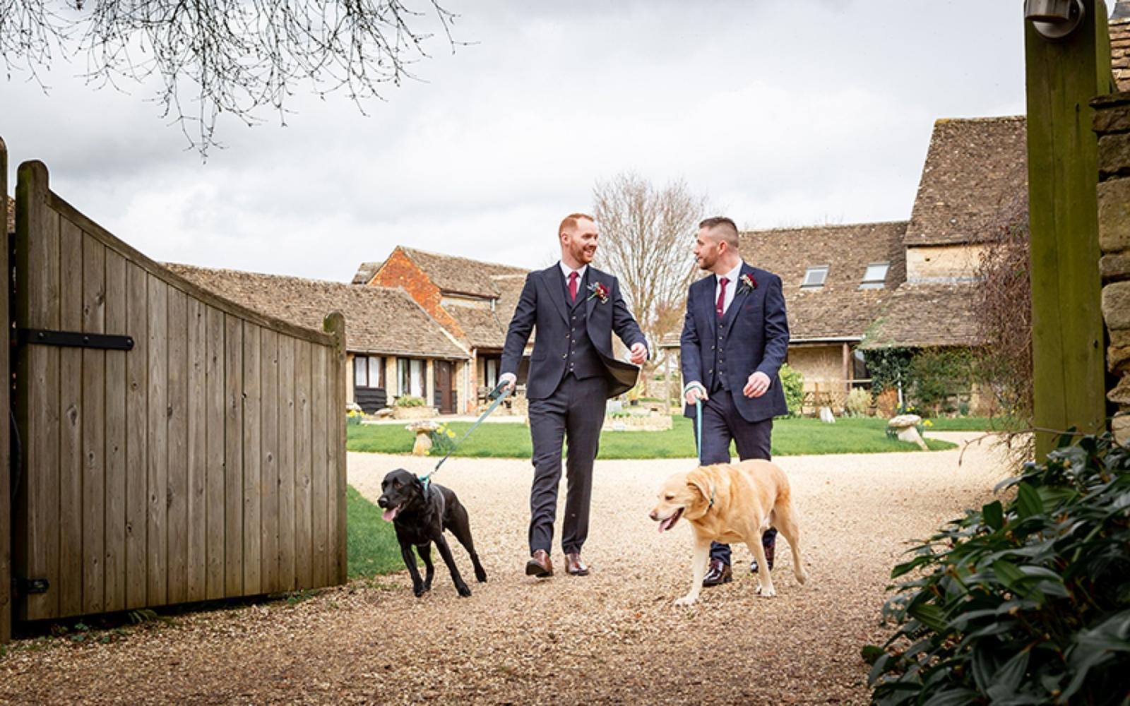 Copper & Blossom Real wedding Photography Wiltshire The Great Tythe Barn Tetbury groomsmen family dogs