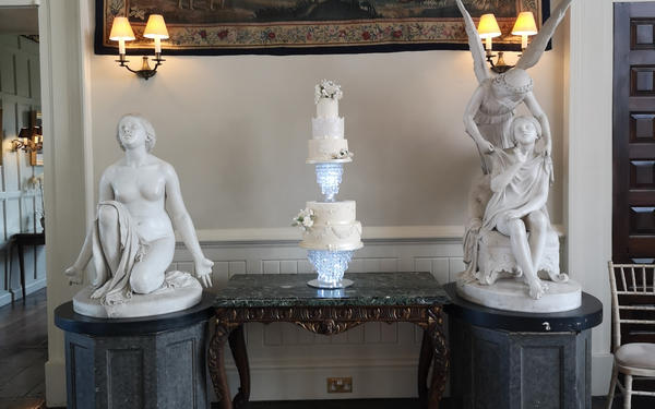 Cakes by Mrs F cake designer Italian Real Wedding Elmore Court Gloucestershire chandelier stand