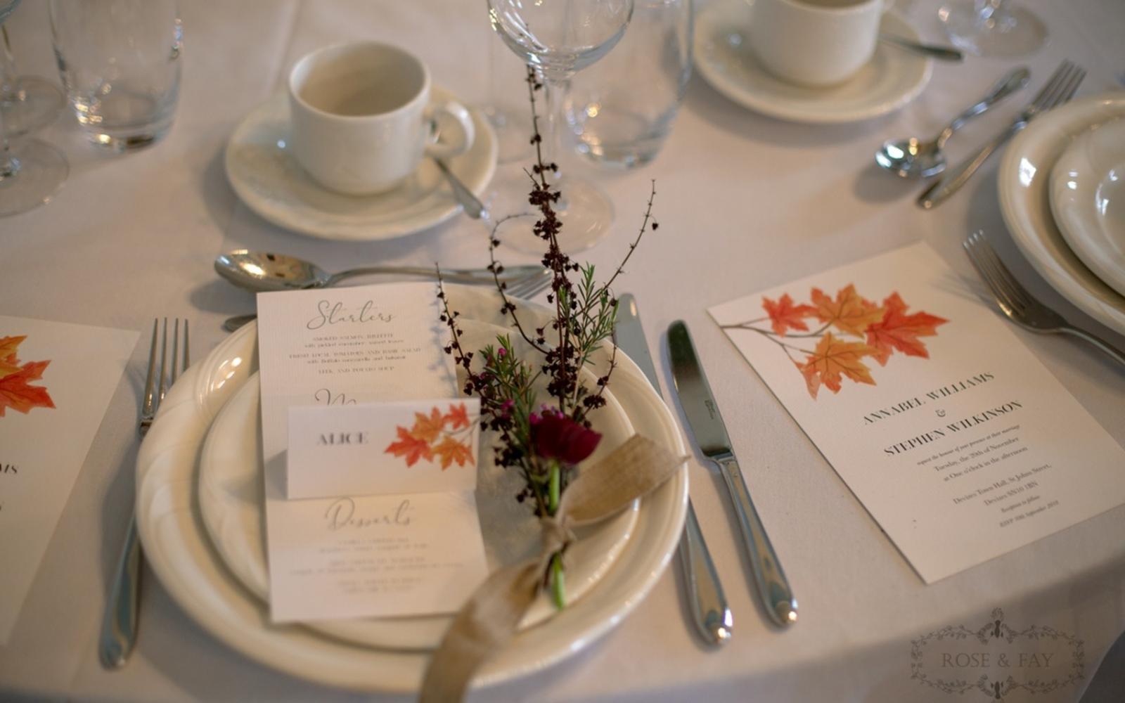 Styled Shot Avante Garde wedding venue Devizes Town Hall Whitewed Willoughby & Wolf Hibiscus & Hodge Pastel Designs classical whimsical autumnal rich stationery ideas furniture crockery cutlery glassware Mines Leisure Hire