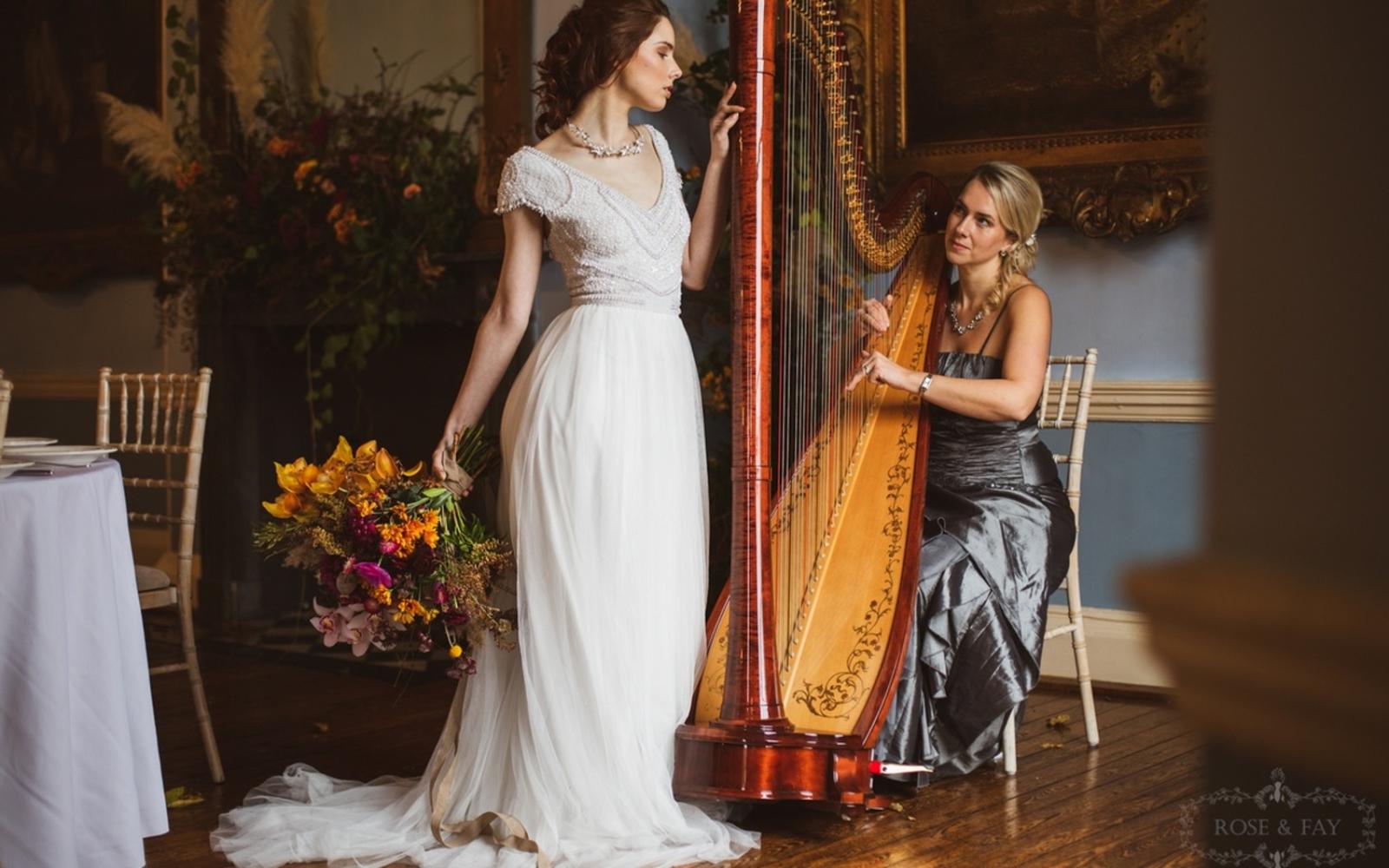 Styled Shot Avante Garde wedding venue Devizes Town Hall Whitewed Willoughby & Wolf Hibiscus & Hodge Pastel Designs classical whimsical autumnal rich harpist bride ideas