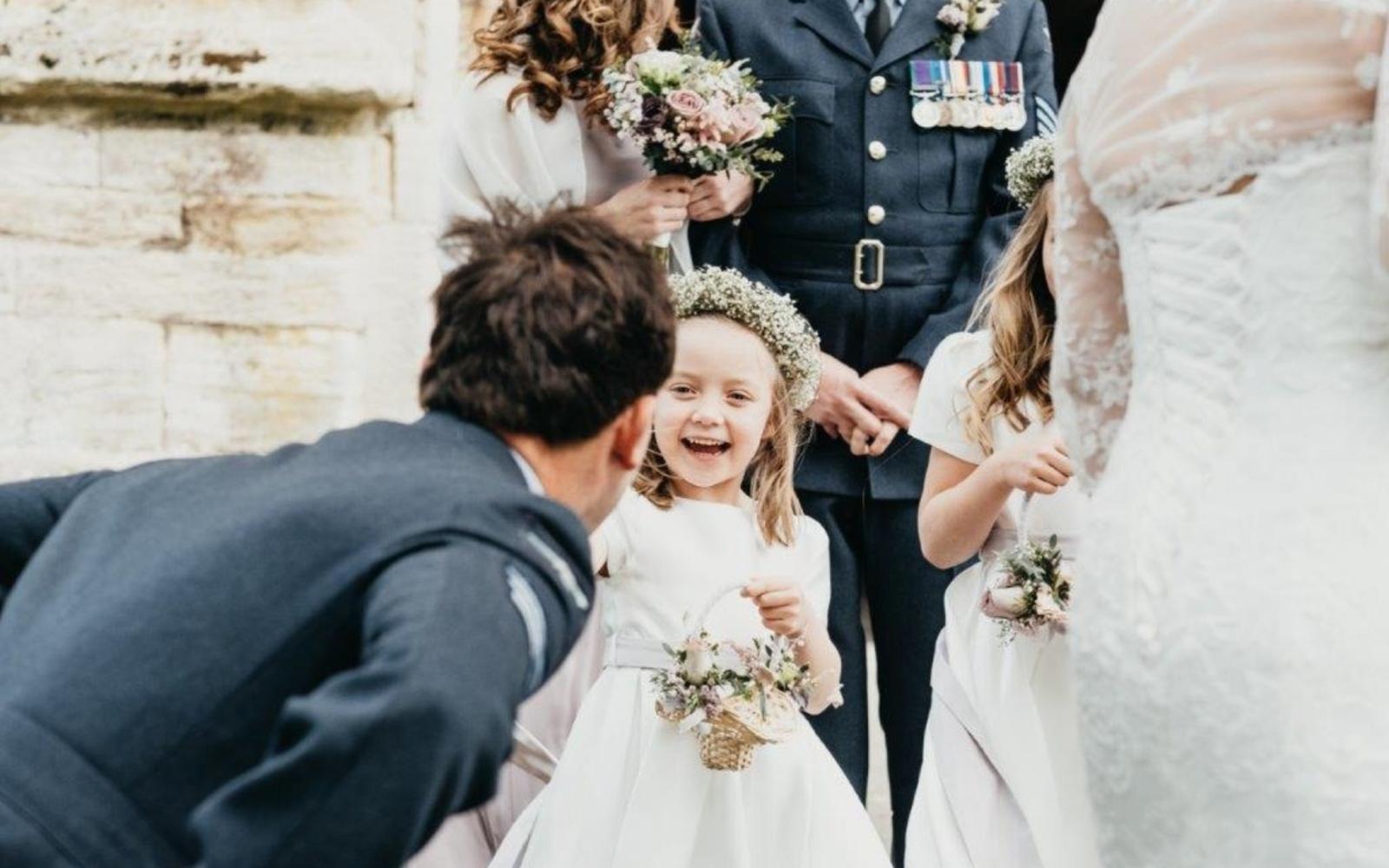 Corky and Prince Real Wedding florist and event stylist Gloucestershire Tipi venue Southrop Cotswolds flower girl RAF wedding day