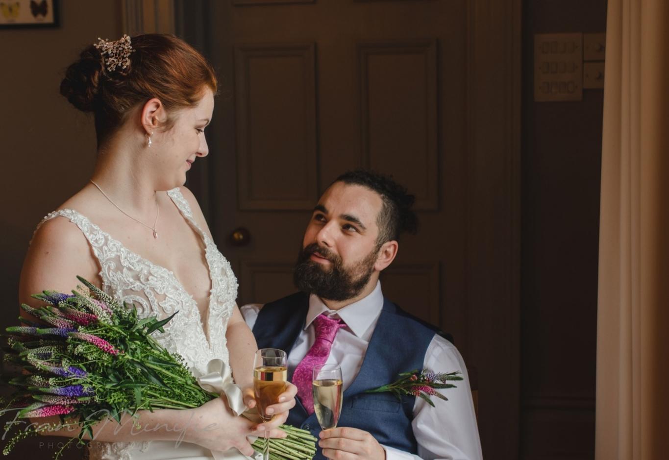 The Grange Hotel classic English bride and groom cerise tie