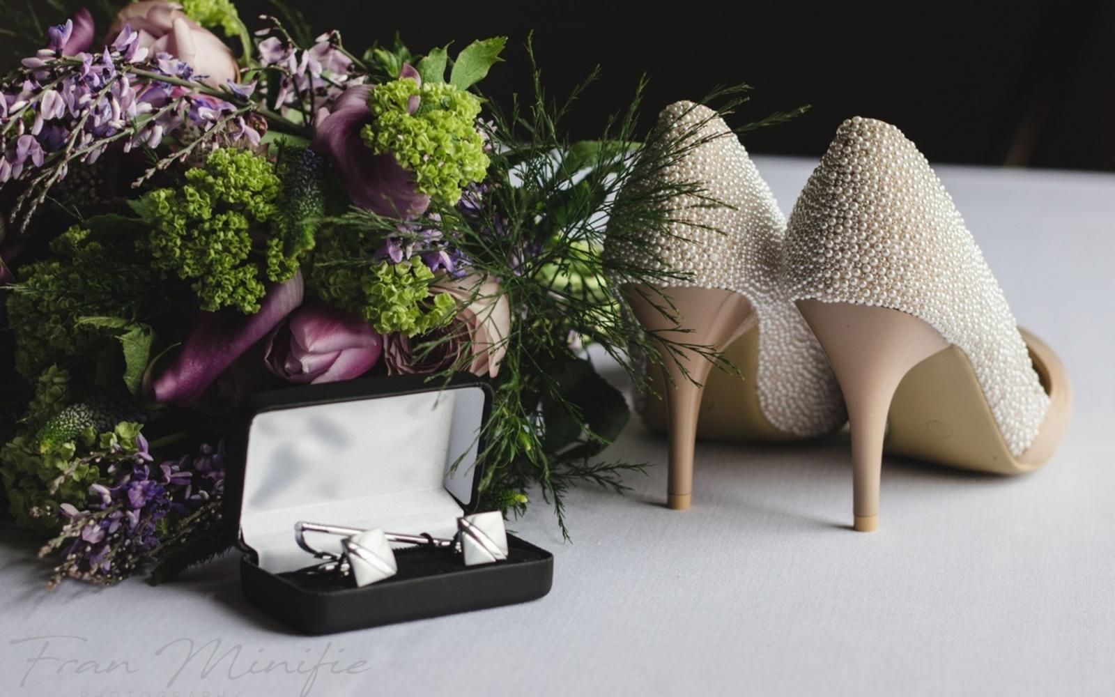 Whitewed approved Dymond's Shoes and Accessories bespoke designer Swindon Wiltshire styled shoot at Mercure Bristol North The Grange Hotel classic English grooms cufflinks personalised pearl court heels 