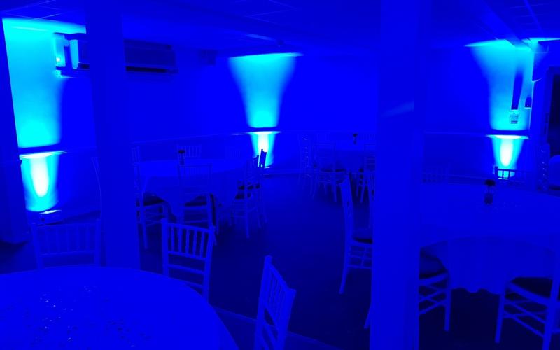 Disco Superstars Whitewed Directory approved bespoke professional full time mobile wedding DJ Swindon Wiltshire venue playlist online sound lighting uplighters  HD projected static animated monograms blue mood