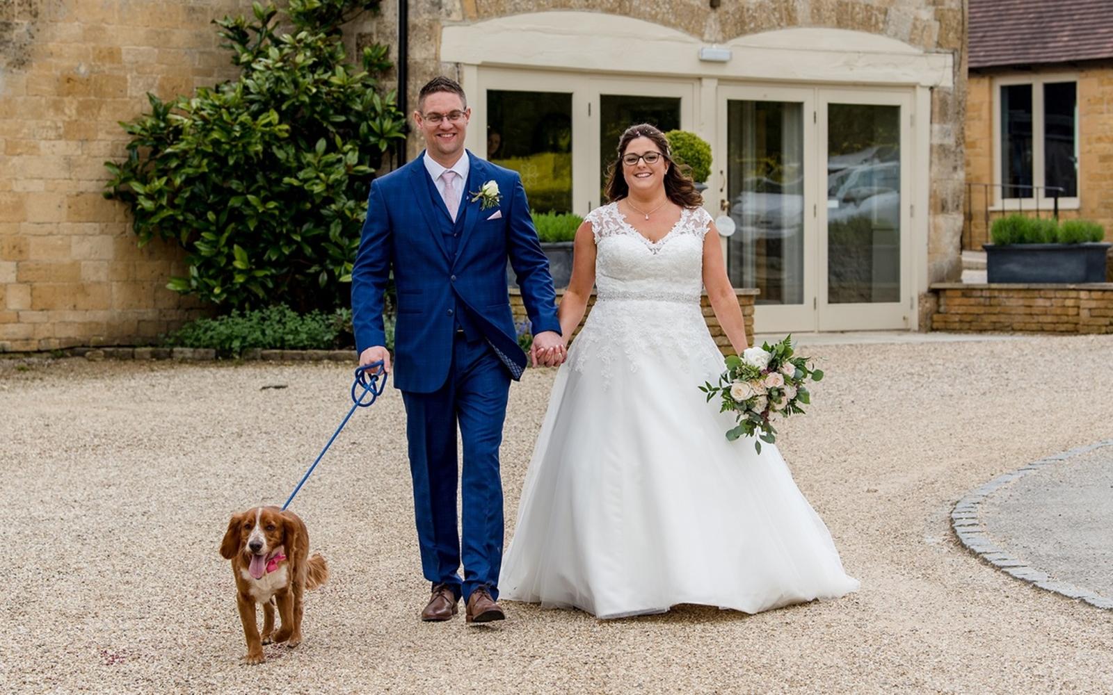 Capture Every Moment wedding photography duo from Cirencester reportage and traditional photographers Lapstone Barn Chipping Campden Cotswolds venue dog joining the wedding day family life 