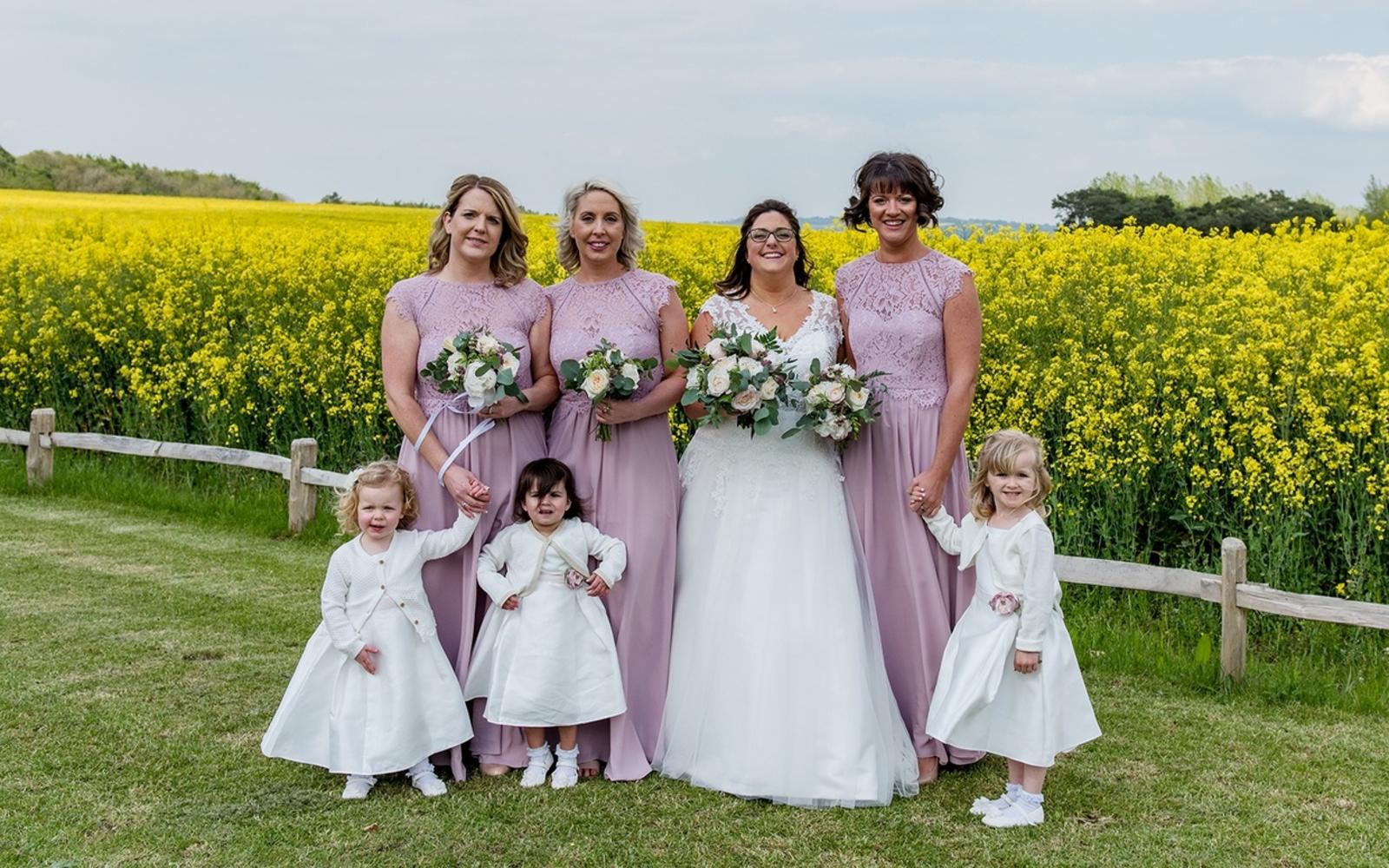 Capture Every Moment wedding photography duo from Cirencester reportage and traditional photographers Lapstone Barn Chipping Campden Cotswolds venue bridal party dusky pink bridesmaid dressed flower girls 