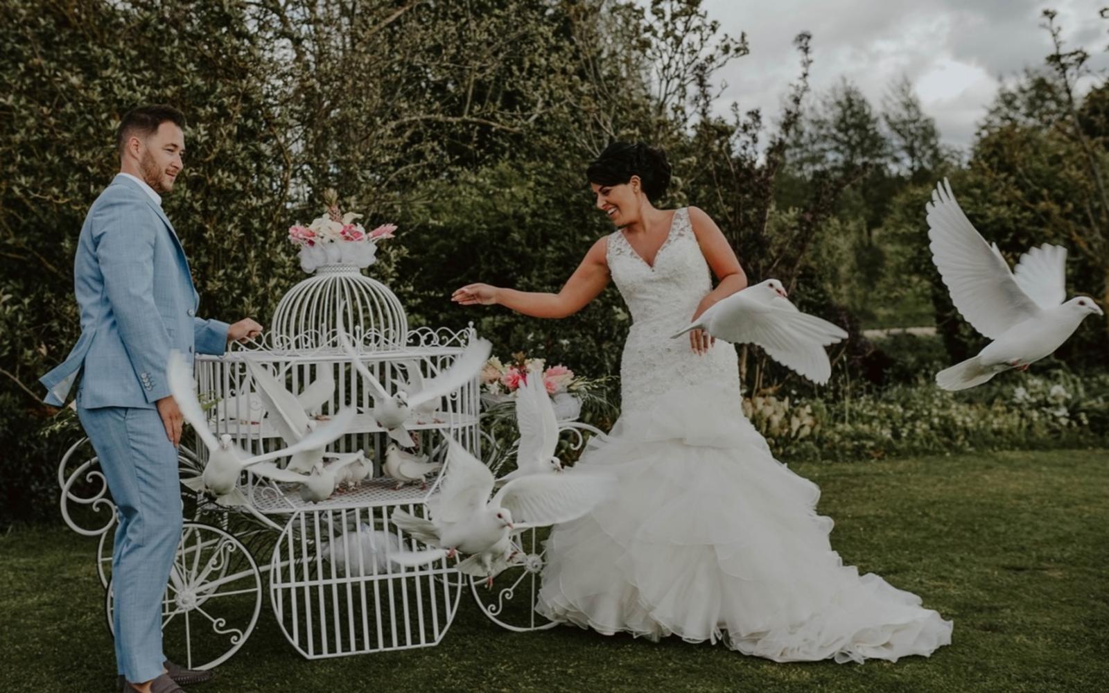 Wrag Barn Golf and Country Club wedding venue Highworth Swindon Wiltshire fully licensed for civil ceremonies Joanna Brooks Photography princess carriage with white doves for release