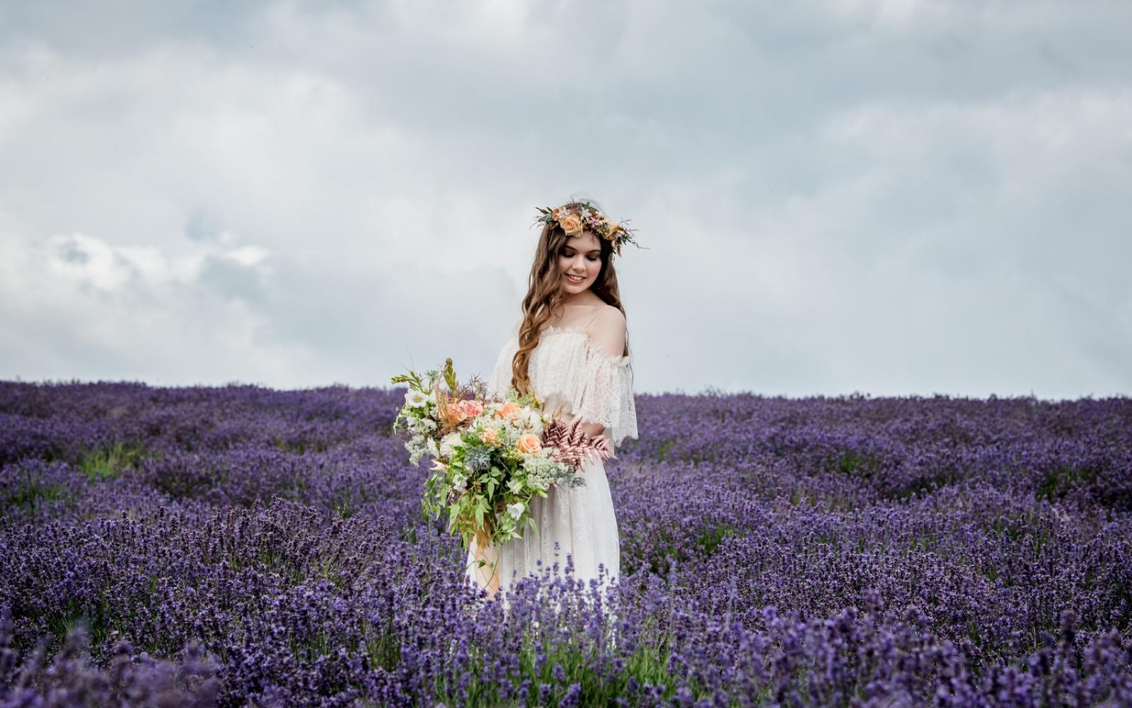 Styled Shoot ideas inspiration Capture Every Moment Make Up by Carissa Wendy House Flowers Willoughby Wolf lavender fields Snowshill