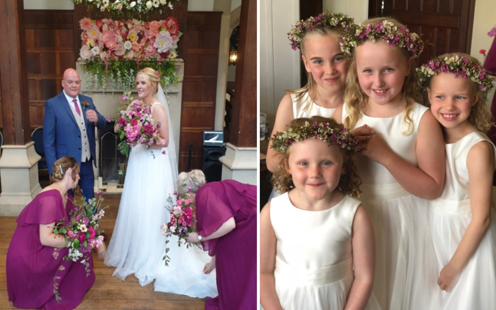 Hibiscus and Hodge Devizes Wiltshire florist Real Wedding marquee Seend Cleeve bridemaids and bridal bouquets flower girls floral wax flower crowns