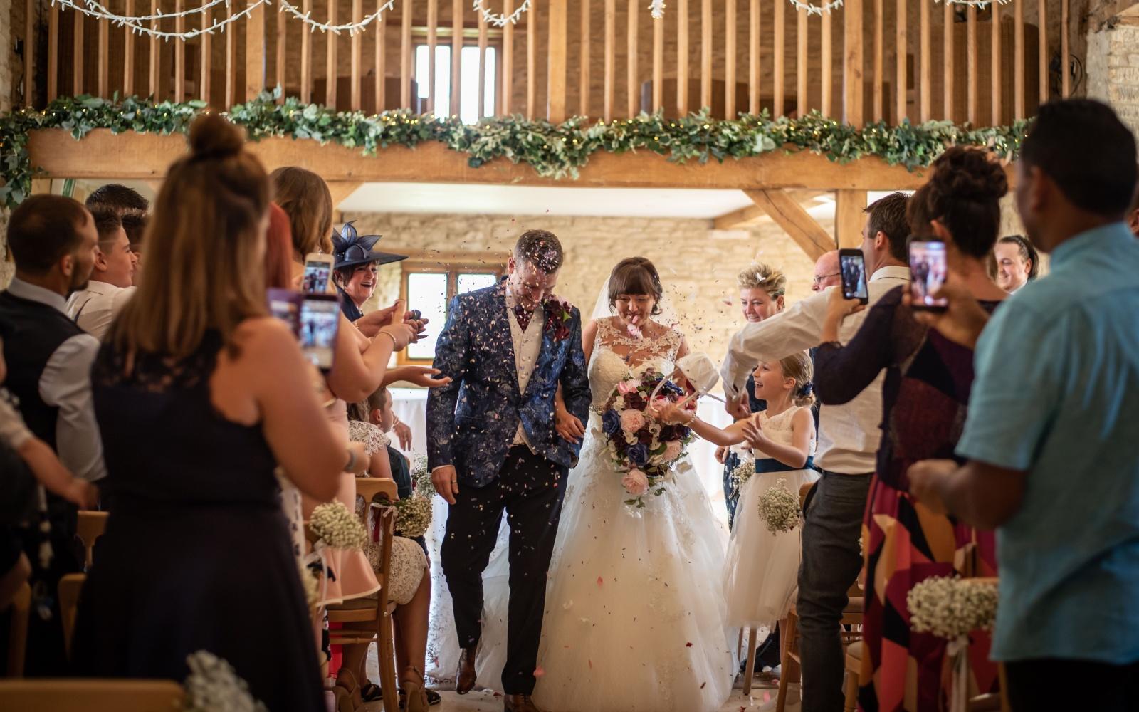 Real Wedding Strike A Pose Photography Wiltshire wedding photographer Kingscote Barn Tetbury Gloucestershire just married confetti 