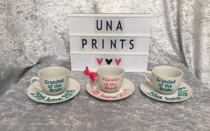 UNA Prints Whitewed Directory approved studio bespoke personalised wedding gifts accessories theme colour scheme Swindon Wiltshire nationwide delivery personalised cup saucer themed