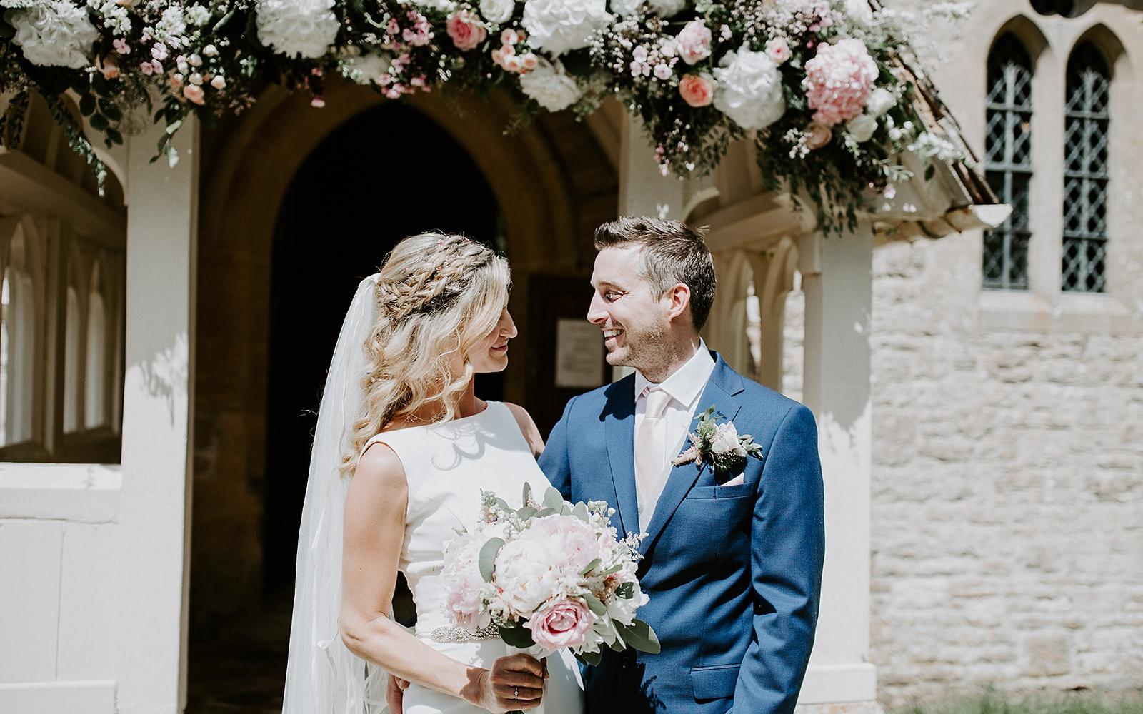 Real wedding Corky and Prince flowers florist stylist Gloucestershire Jenner's Barn Fairford Barn reception just married bridal bouquet