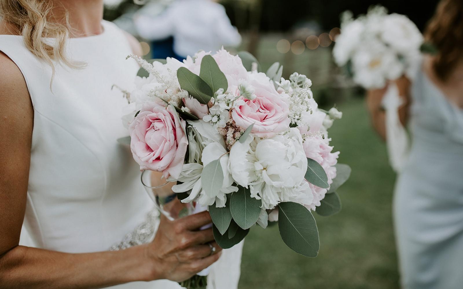 Real wedding Corky and Prince flowers florist stylist Gloucestershire Jenner's Barn Fairford Barn reception pink peonies