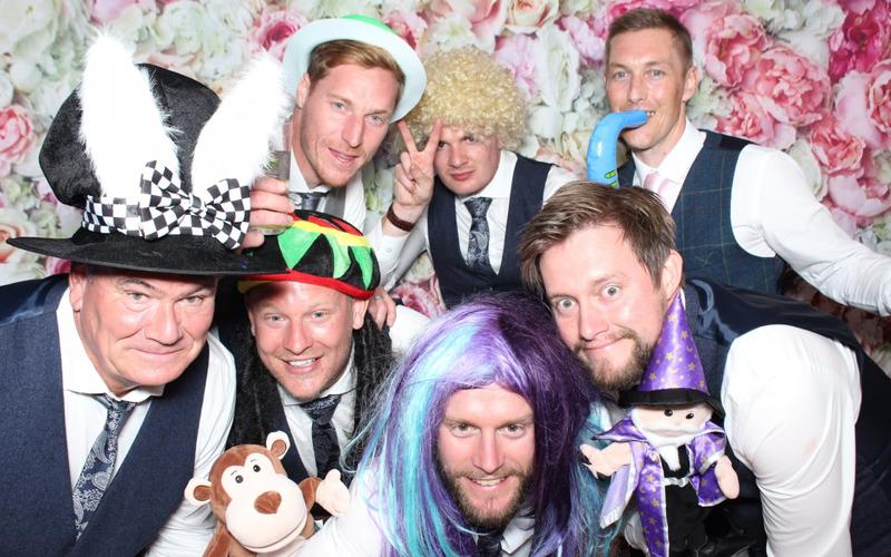 SmileyBooths Cotswolds Whitewed Directory approved wedding party premium open photo booth  flower wall back drop green screen props high quality photos GIFs and boomerangs Redditch Worcestershire groomsmen fun