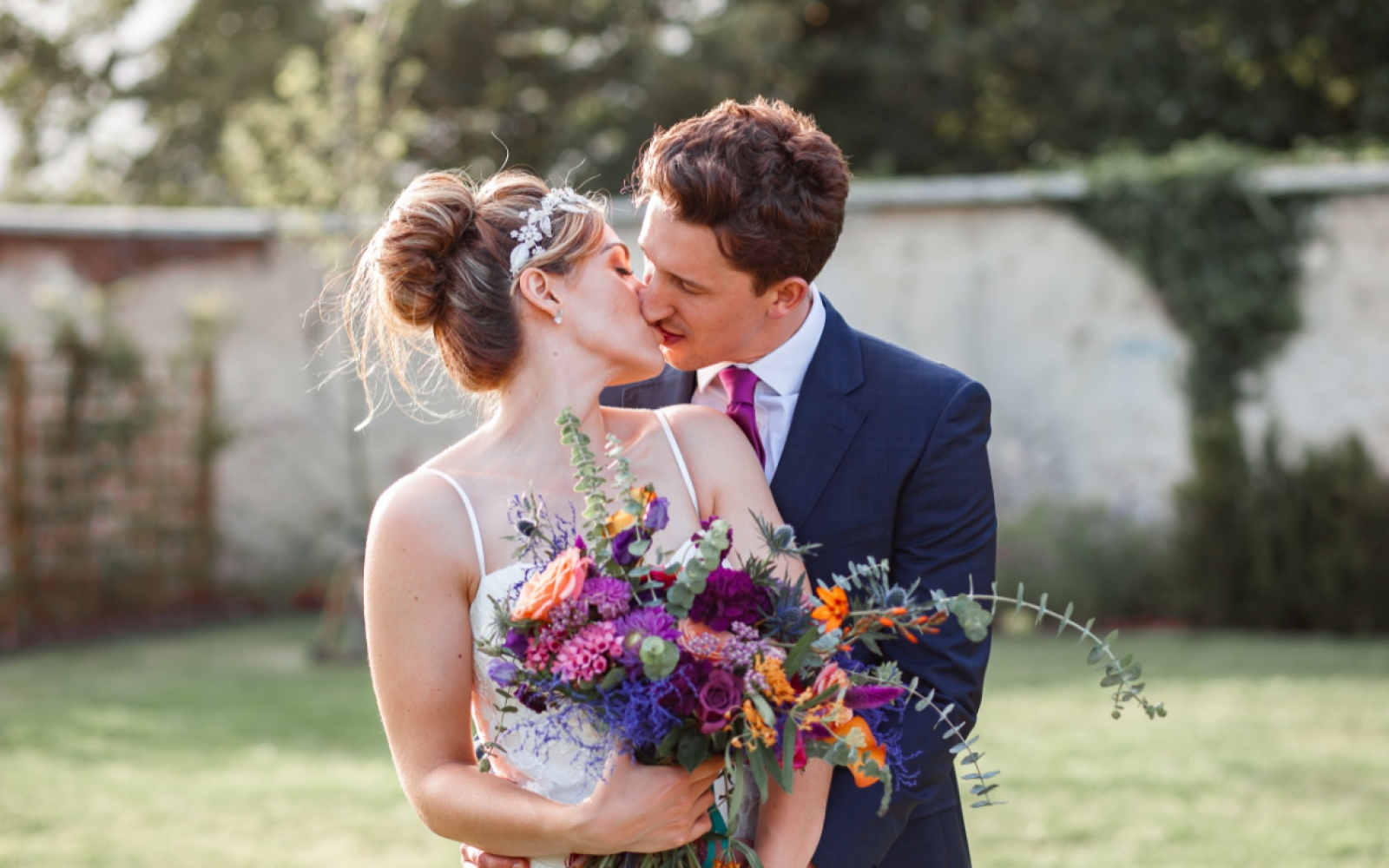 Real Wedding inspiration Hibiscus & Hodge Flowers Devizes florist contemporary colourful jewel Summer Syrencot Wiltshire bridal bouquet inspo