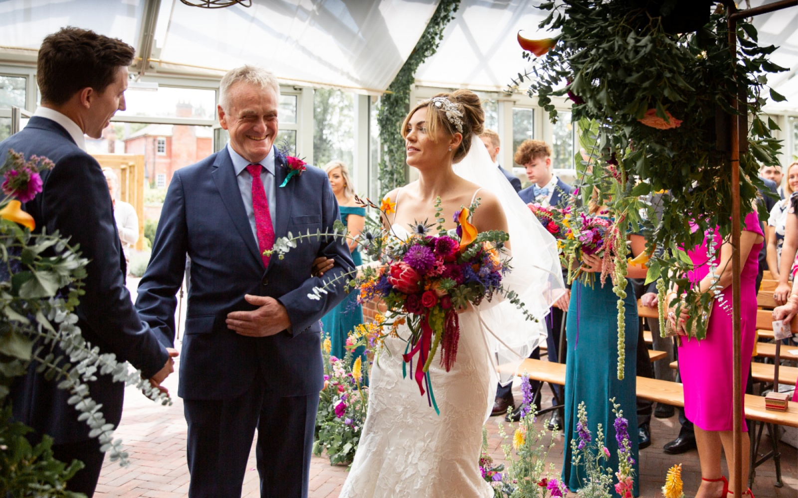 Real Wedding inspiration Hibiscus & Hodge Flowers Devizes florist contemporary colourful jewel Summer Syrencot Wiltshire bright beautiful colours inspiration