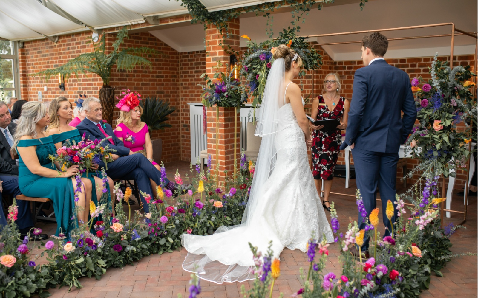 Real Wedding inspiration Hibiscus & Hodge Flowers Devizes florist contemporary colourful jewel Summer Syrencot Wiltshire aisle way inspiration