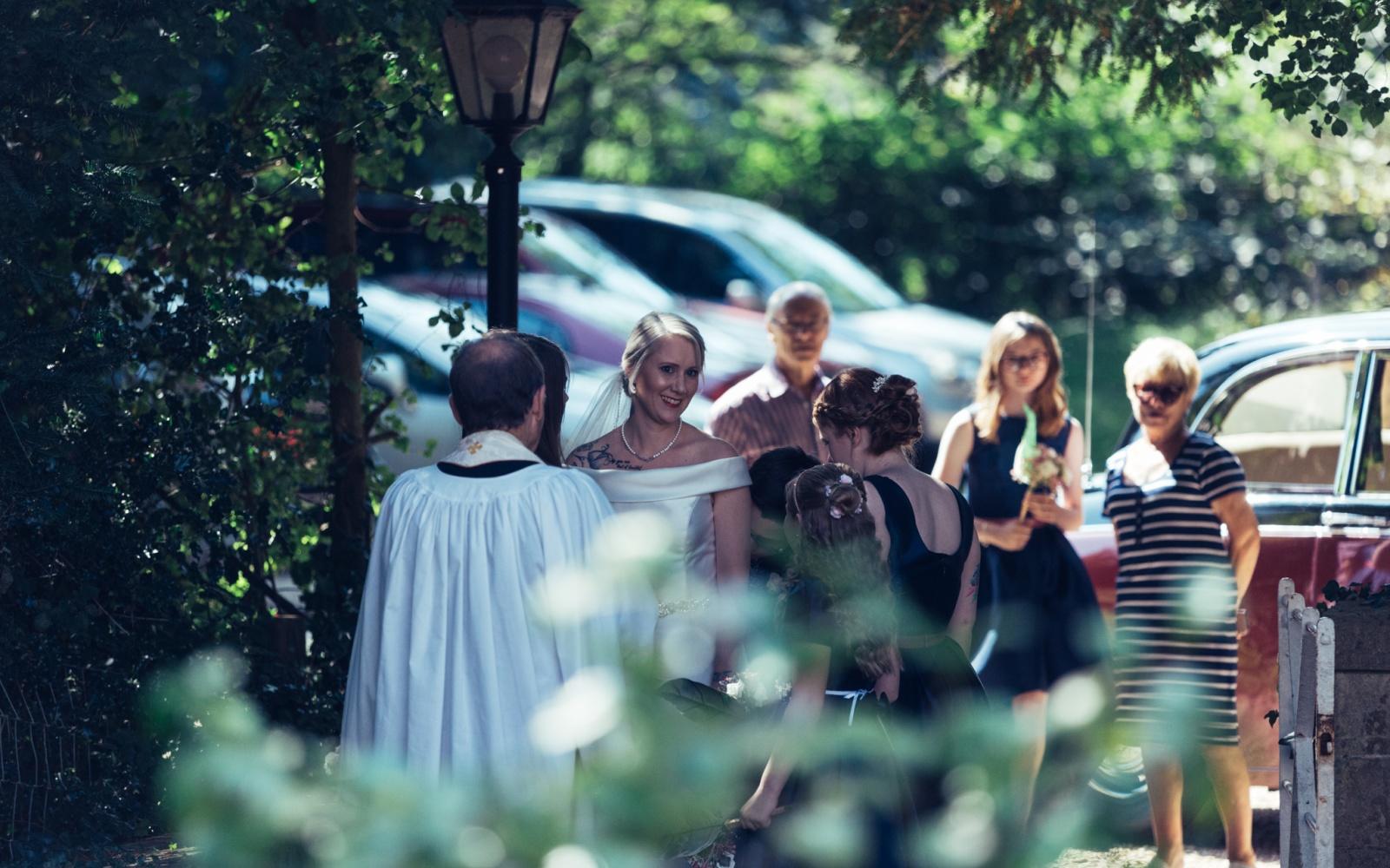 Marden House Calne Real Summer Wedding Vintage Tattoo Photography by Sally-Anne church bridal party arrival Langley Burrell