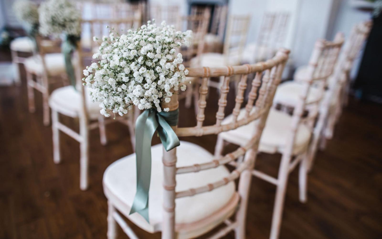 Corky & Prince florist real wedding The Assembly Rooms Kings Head Cirencester Cotswolds Chivari chair gypsophilia