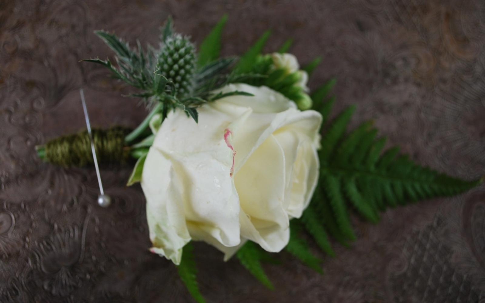 Real Wedding on The Whitewed Directory by Hibiscus & Hodge Flowers Devizes wild florals rose thistle buttonhole