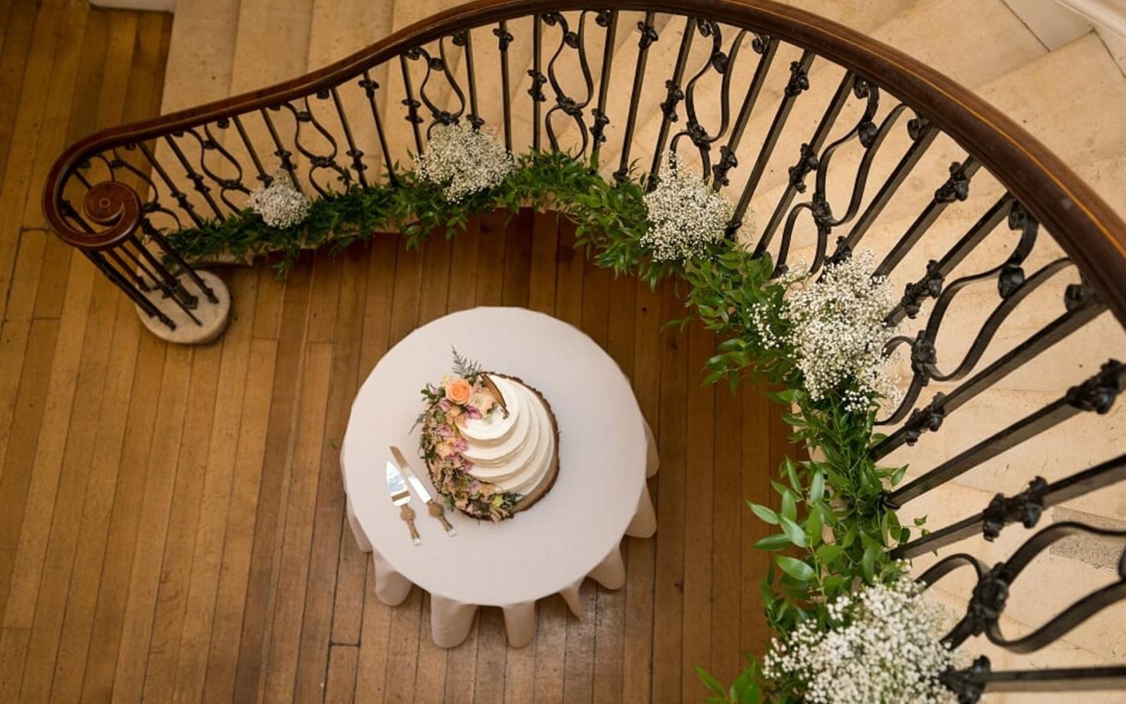 Kimmi's Cakes real wedding cake designer Swindon Eastington Park Gloucester staircase