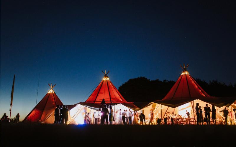 Buffalo Tipi Whitewed vetted Nordic Scandinavian tipi tepee hire wedding party event Corsham Bath Wiltshire night time