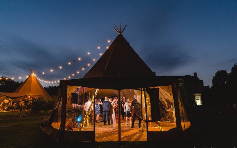 Buffalo Tipi Whitewed vetted Nordic Scandinavian tipi tepee hire wedding party event Corsham Bath Wiltshire panoramic door
