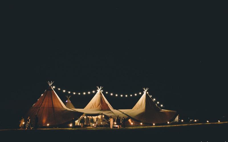 Buffalo Tipi Whitewed vetted Nordic Scandinavian tipi tepee hire wedding party event Corsham Bath Wiltshire night time