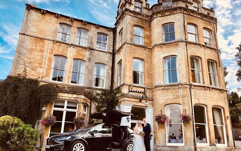 Executive E Cars Whitewed approved transport electric Tesla weddings private hire special events Corsham Wiltshire Falcon Wing Doors Bride Groom