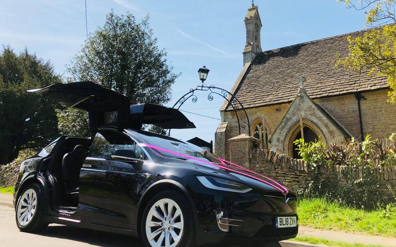 Executive E Cars Whitewed approved transport electric Tesla weddings private hire special events Corsham Wiltshire Church Falcon Wing Doors