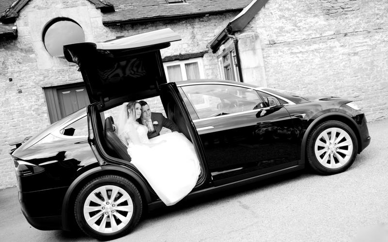 Executive E Cars Whitewed approved transport electric Tesla weddings private hire special events Corsham Wiltshire Bride Groom Falcon Wing Doors
