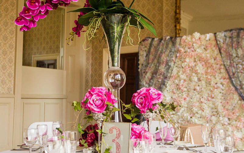 Fabulous Functions Whitewed Directory approved tailor made wedding venue stylist decorative hire Swindon Wiltshire flower wall pink orchids