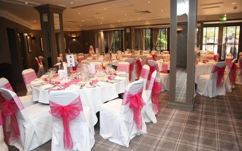 Village Hotel Swindon Whitewed Directory approved modern contemporary wedding ceremony reception venue 200 guests bedrooms spa pub restaurant Wiltshire intimate chair covers pink sashes