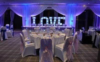 Village Hotel Swindon Whitewed Directory approved modern contemporary wedding ceremony reception venue 200 guests bedrooms spa pub restaurant Wiltshire LOVE letters intimate draping